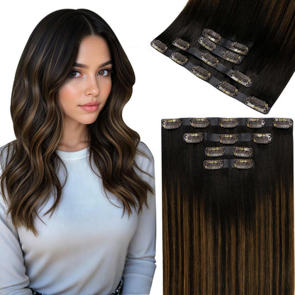 Echthaar Haarverlängerung Braun Balayage Clip-In 45cm