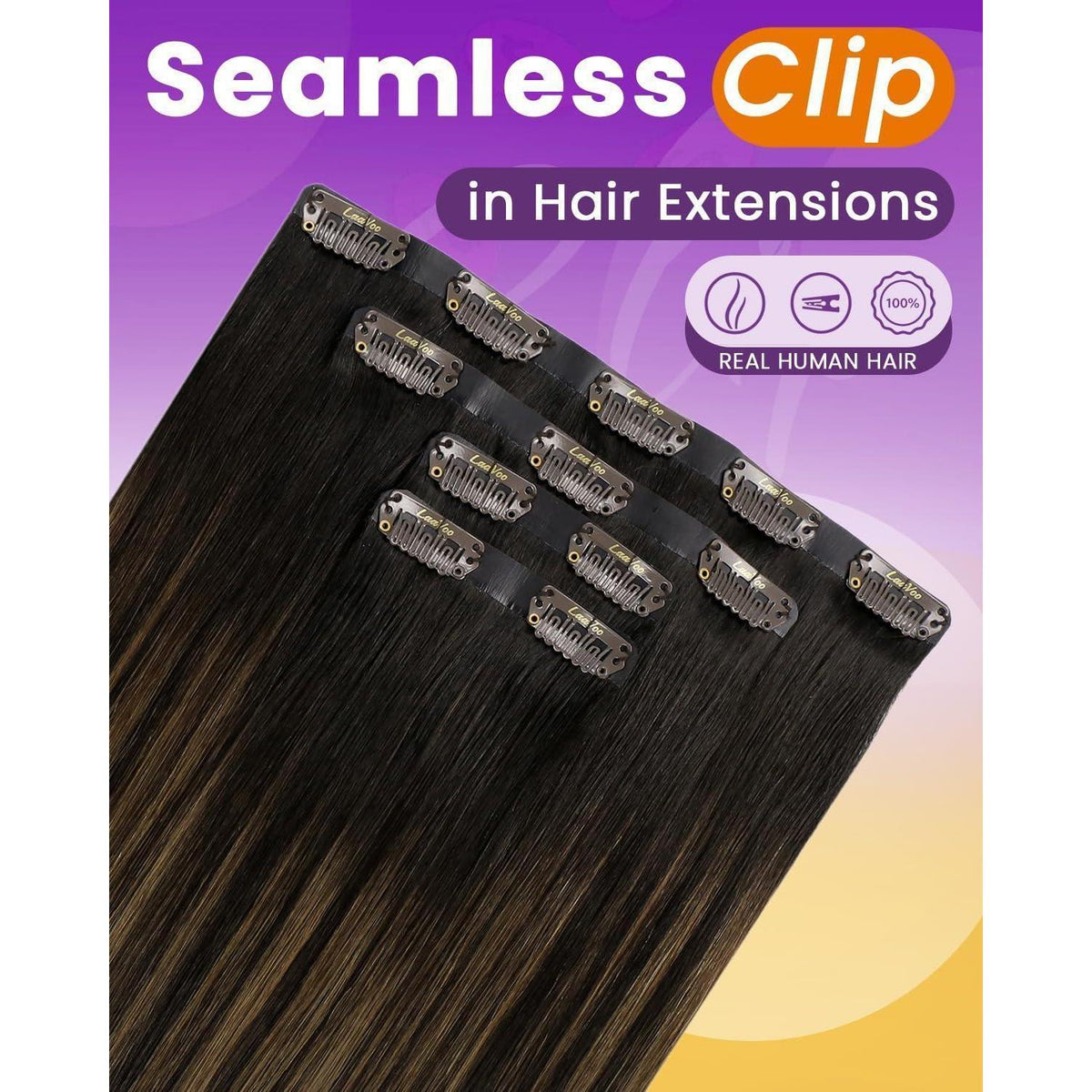 Echthaar Haarverlängerung Braun Balayage Clip-In 45cm