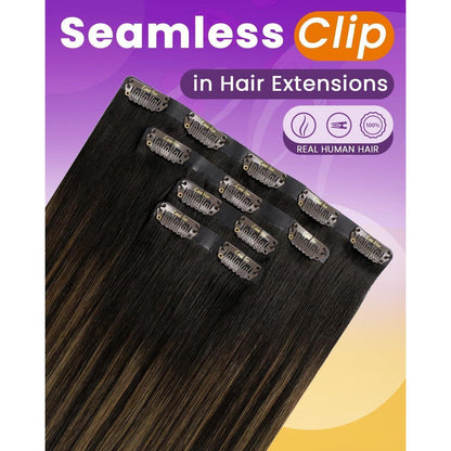 Echthaar Haarverlängerung Braun Balayage Clip-In 45cm