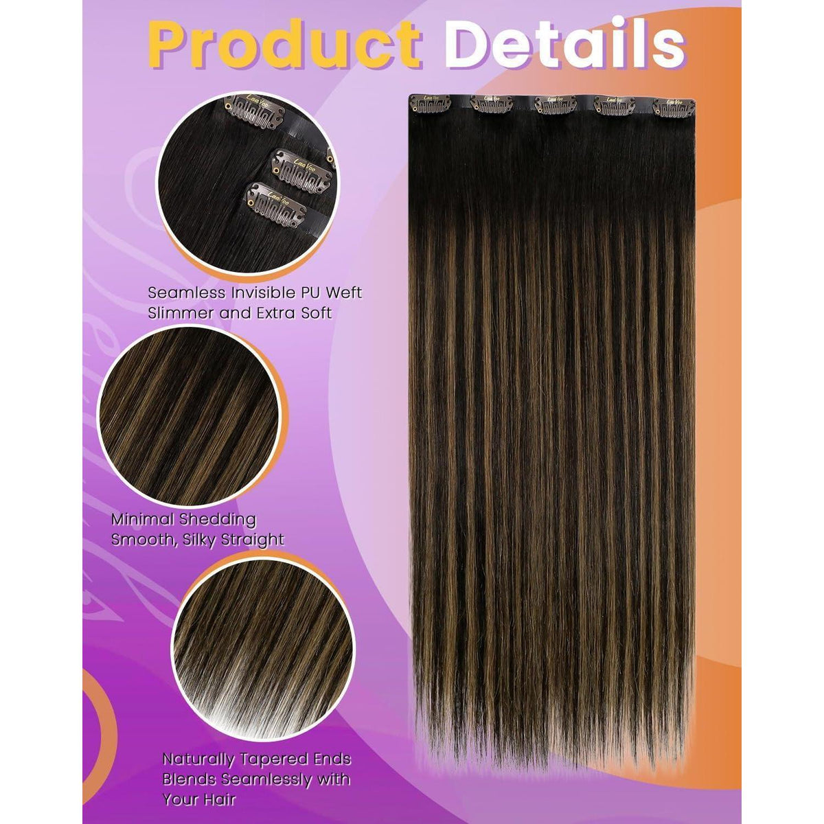 Echthaar Haarverlängerung Braun Balayage Clip-In 45cm