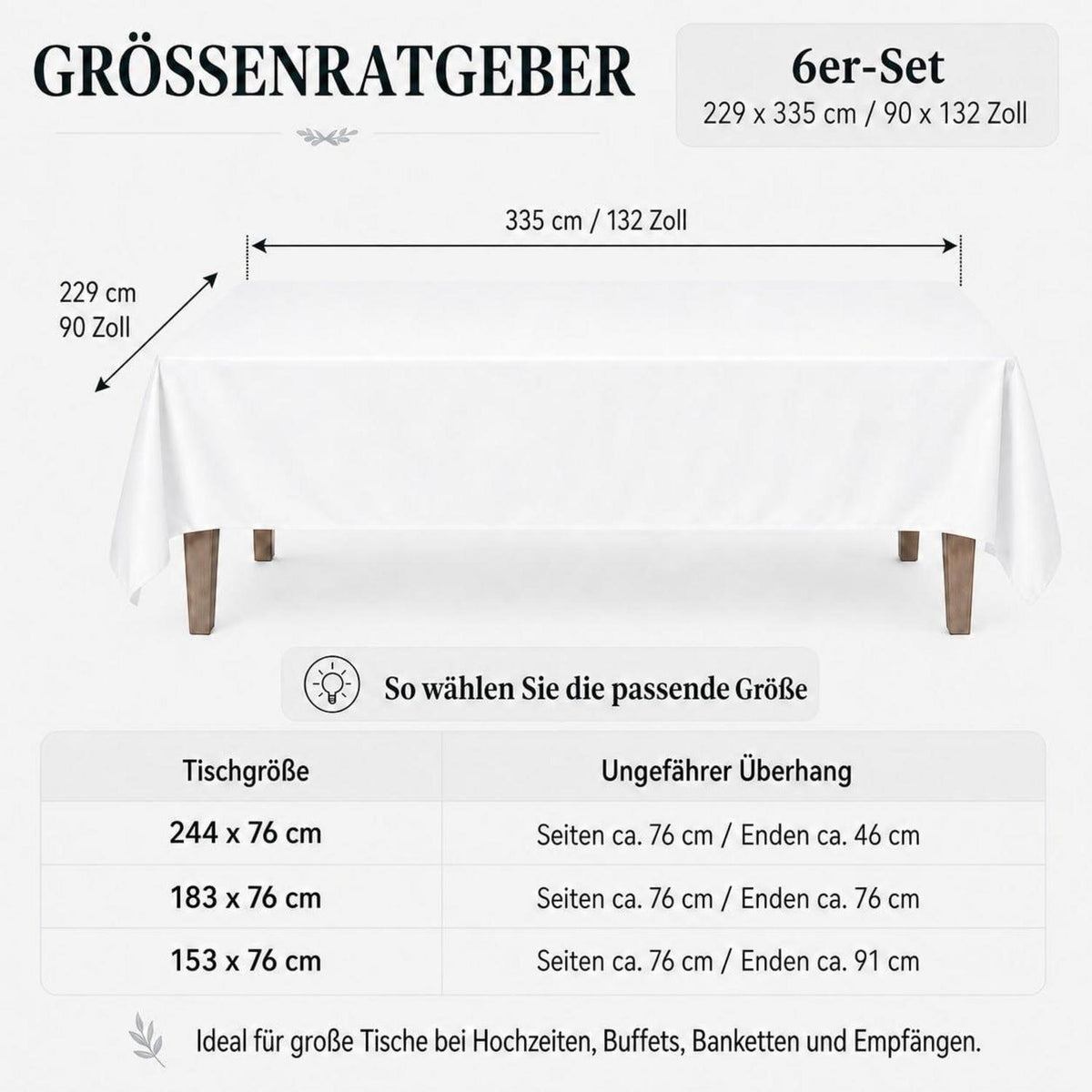 Weißes Tischdecken-Set 6er Pack, 229x335 cm, Rechteckig