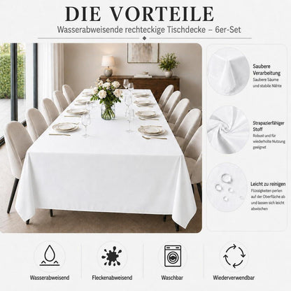 Weißes Tischdecken-Set 6er Pack, 229x335 cm, Rechteckig