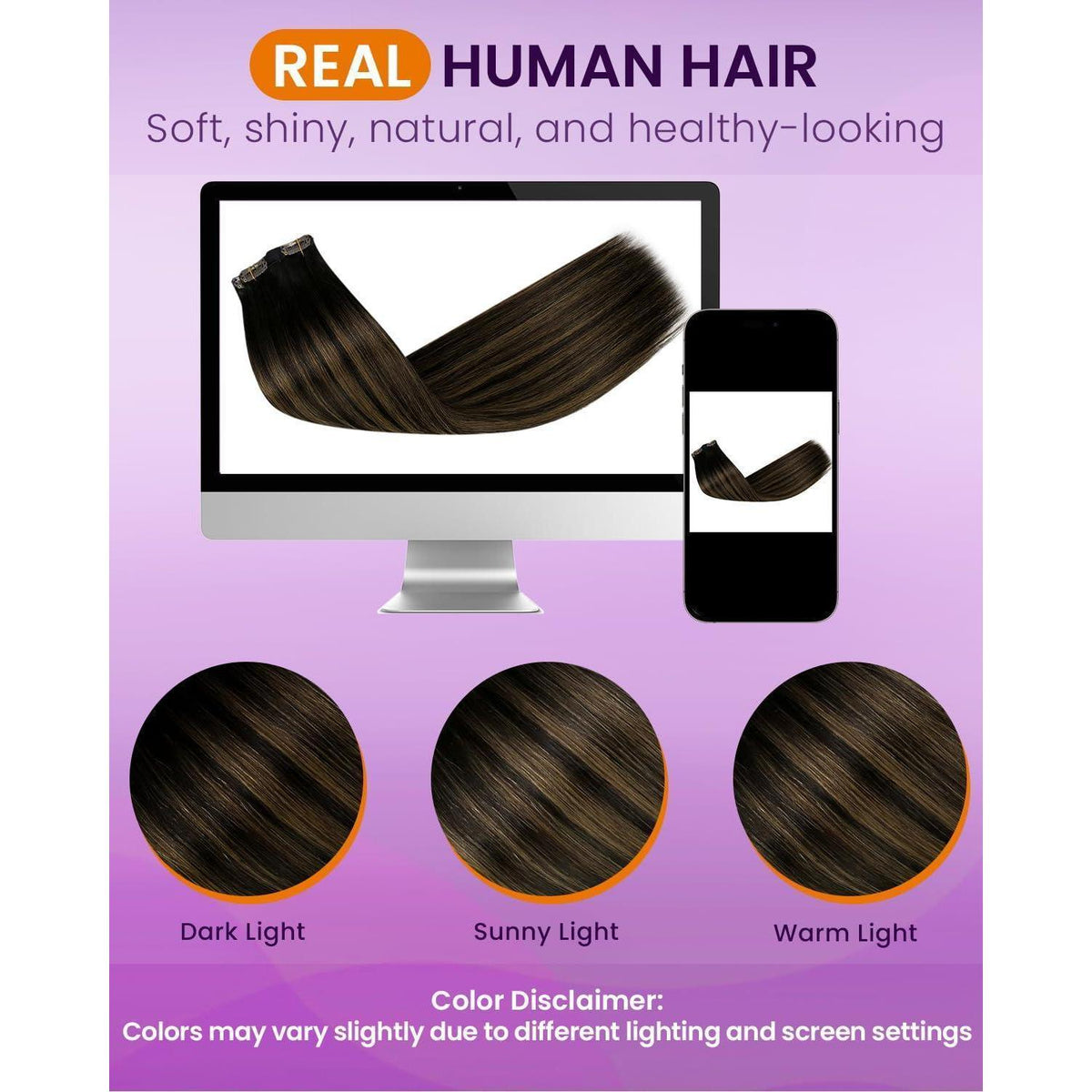 Echthaar Clip-in Extensions Braun Balayage 40cm