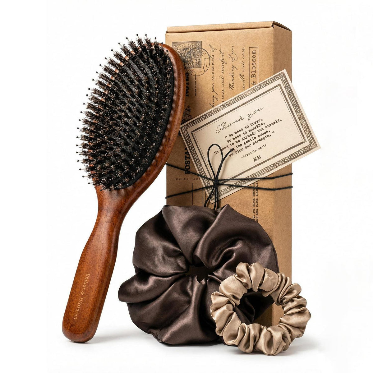 Wildschweinborsten Haarbürsten Set mit Satin Scrunchies & Geschenkbox