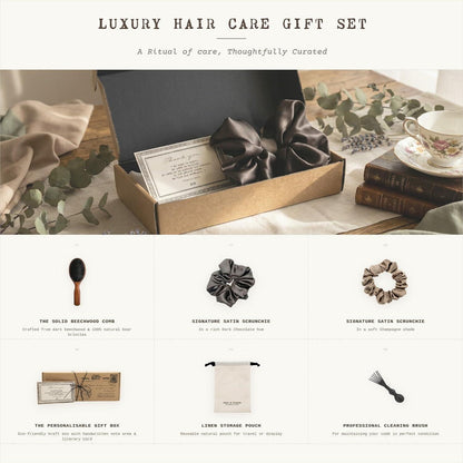 Wildschweinborsten Haarbürsten Set mit Satin Scrunchies & Geschenkbox