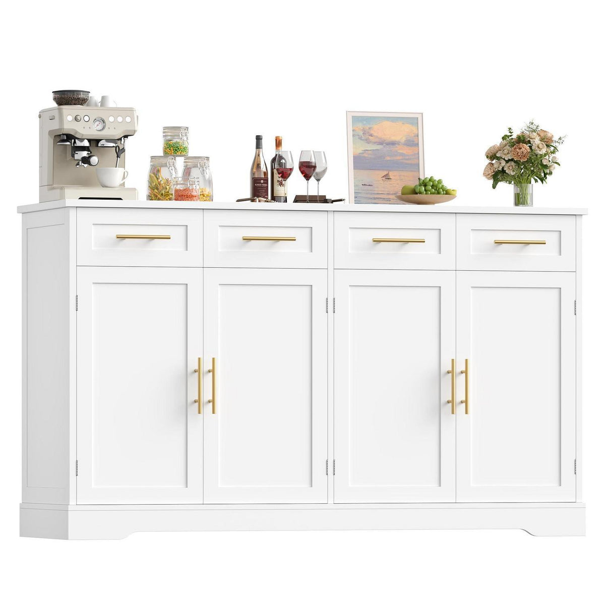 Sideboard 150cm mit Arbeitsplatte – Küchenschrank Weiß