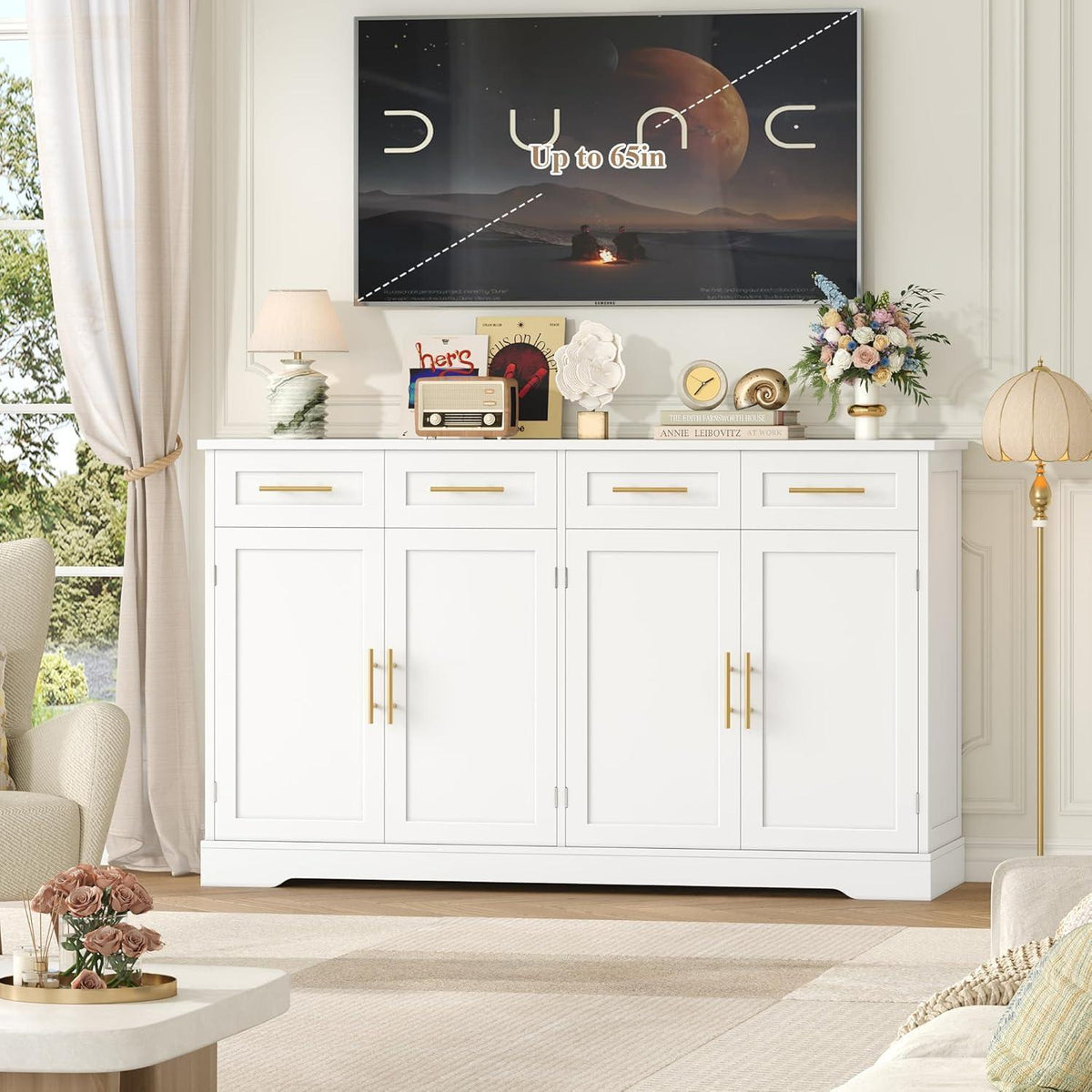 Sideboard 150cm mit Arbeitsplatte – Küchenschrank Weiß