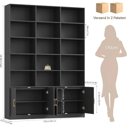 Hochschrank mit Türen & 15 Fächern – Bücherregal 209 cm