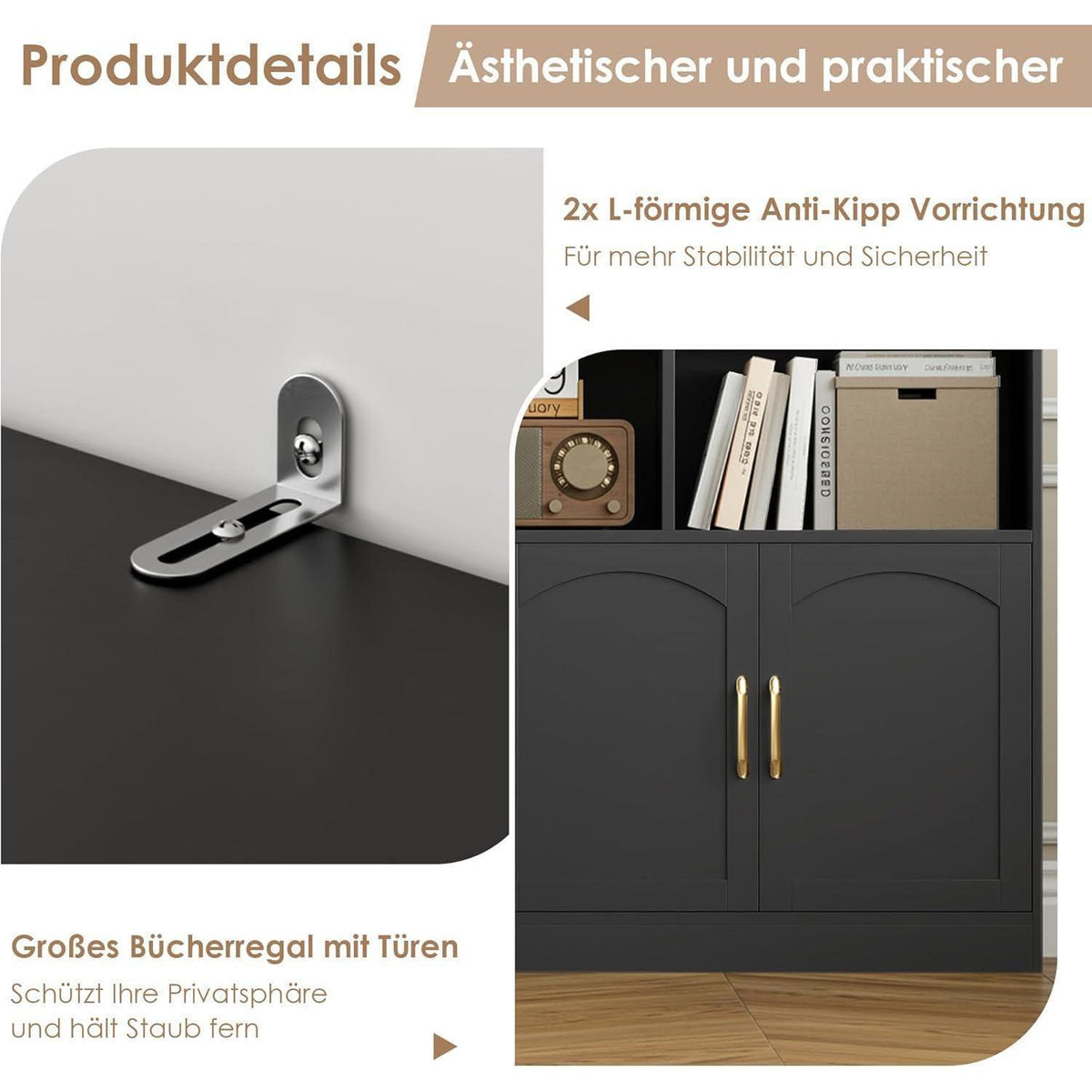 Hochschrank mit Türen & 15 Fächern – Bücherregal 209 cm