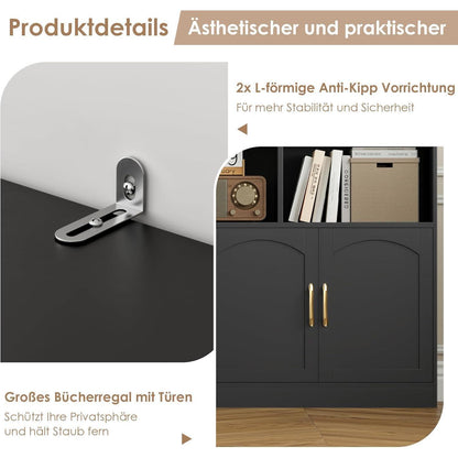 Hochschrank mit Türen & 15 Fächern – Bücherregal 209 cm