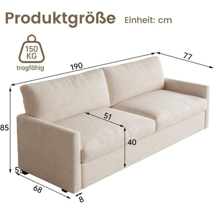 3-Sitzer Stoffsofa 190 cm – Modernes Wohnzimmer Sofa in Cremeweiß