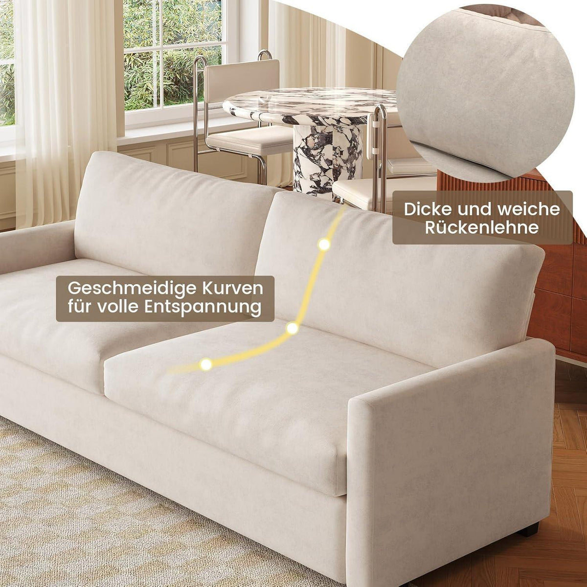 3-Sitzer Stoffsofa Cremeweiß – Modernes Wohnzimmer Sofa
