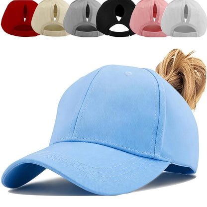 Damen Pferdeschwanz Baseball Cap – Einstellbar & Himmelblau
