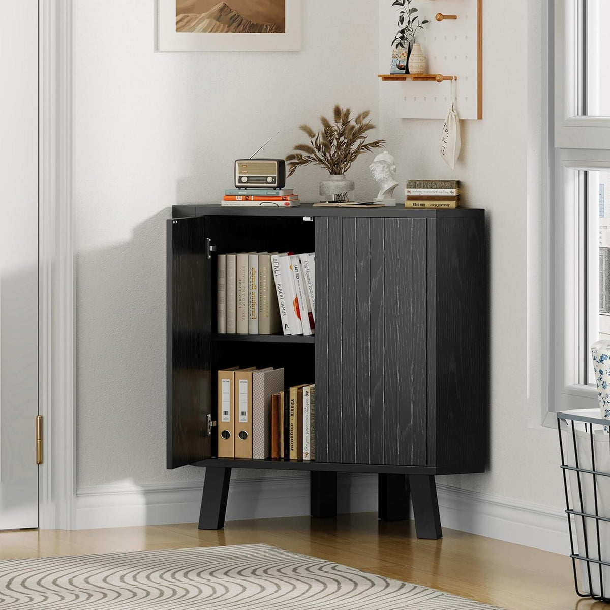 Eckschrank 80x40x78cm – Verbundholz, Schwarz & Verstellbar