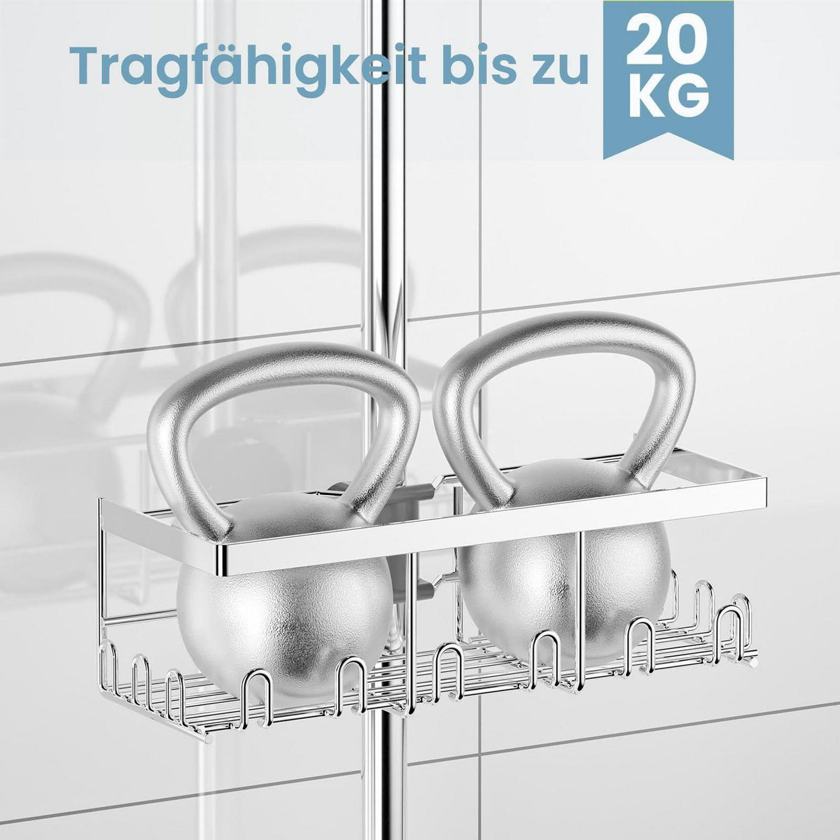Duschablage 2er-Set für runde Stange – mit 24 Haken & viel Stauraum