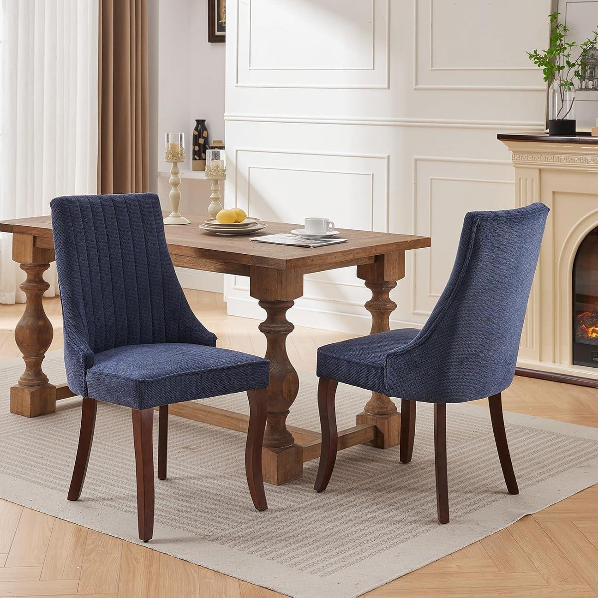 Esszimmerstühle Set Blau, 8er Pack mit Massivholzbeinen