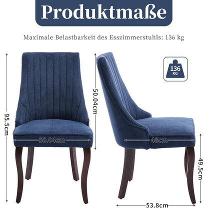 Esszimmerstühle Set Blau, 8er Pack mit Massivholzbeinen