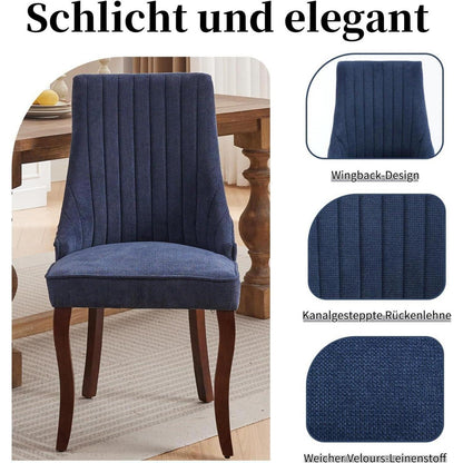 Esszimmerstühle Set Blau, 8er Pack mit Massivholzbeinen