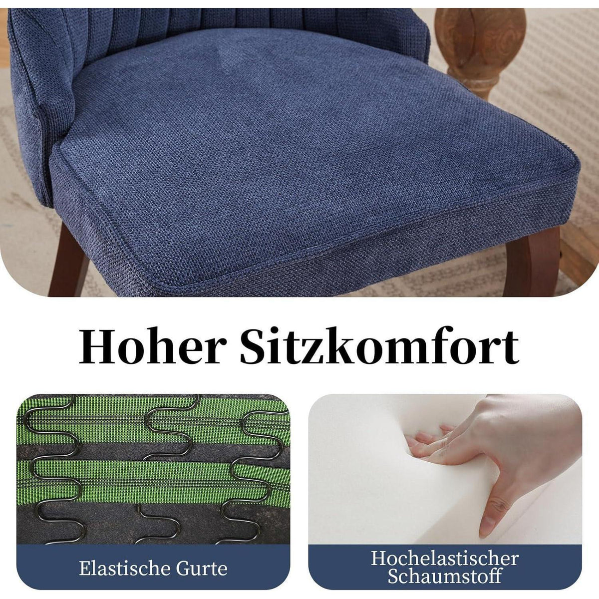 Esszimmerstühle Set Blau, 8er Pack mit Massivholzbeinen