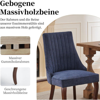 Esszimmerstühle Set Blau, 8er Pack mit Massivholzbeinen