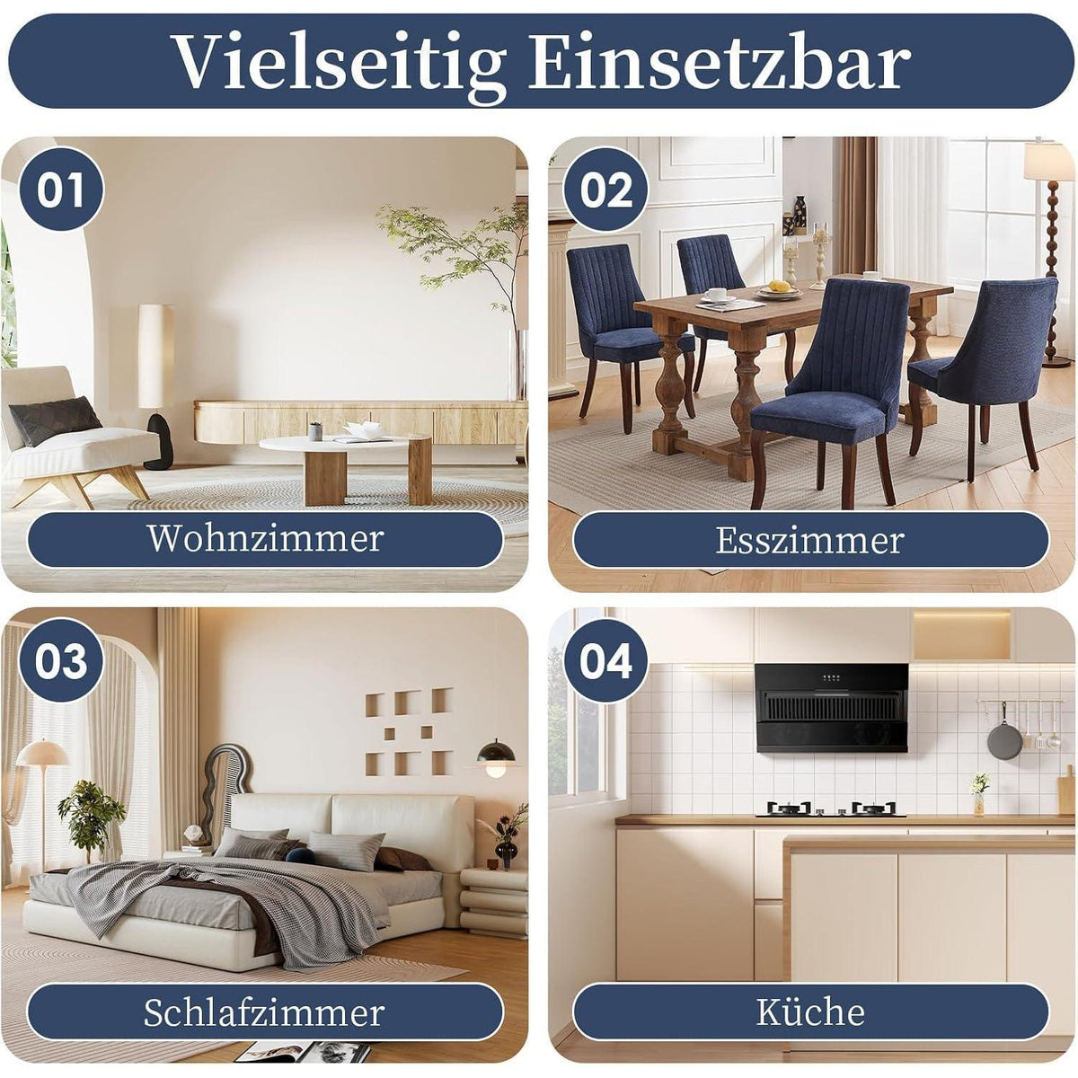 Esszimmerstühle Set Blau, 8er Pack mit Massivholzbeinen