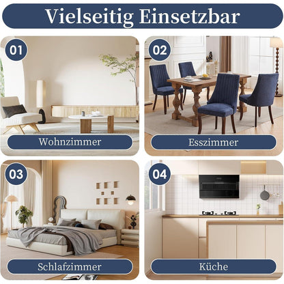 Esszimmerstühle Set Blau, 8er Pack mit Massivholzbeinen