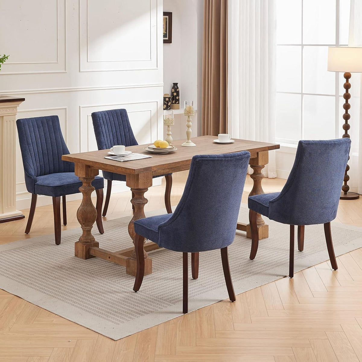 Esszimmerstühle Set Blau, 8er Pack mit Massivholzbeinen