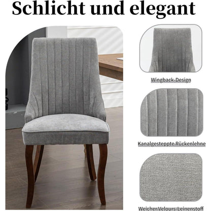 Esszimmerstühle Set 4 Grau, Bequeme Polsterstühle mit Holzbeinen