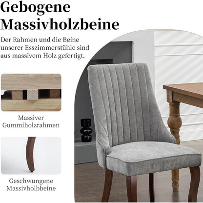 Esszimmerstühle Set 4 Grau, Bequeme Polsterstühle mit Holzbeinen