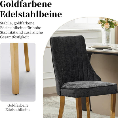 Esszimmerstühle 6er Set, Stoff & Goldene Edelstahlbeine