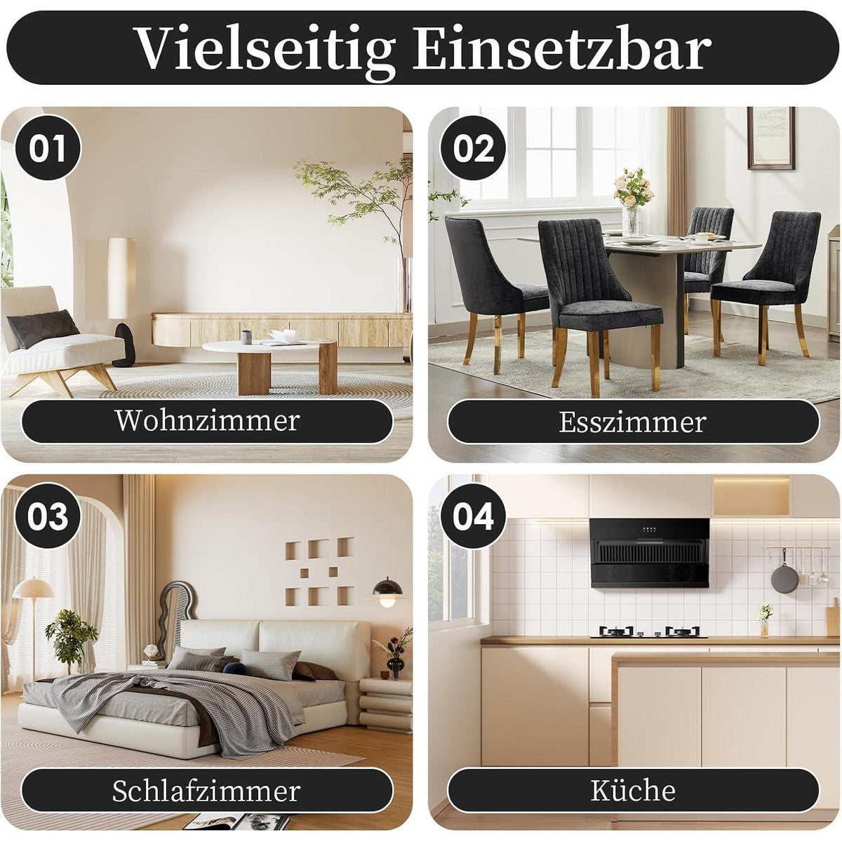 Esszimmerstühle 6er Set, Stoff & Goldene Edelstahlbeine