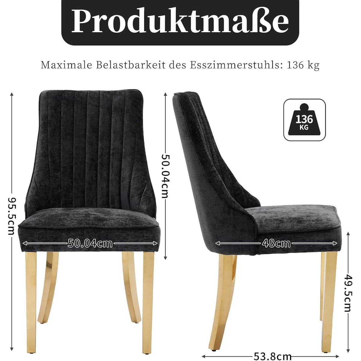 Esszimmerstühle 2er Set, Stoff & Goldene Edelstahlbeine