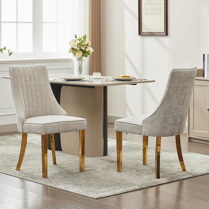 Esszimmerstühle 6er Set, Beige, Goldene Edelstahlbeine