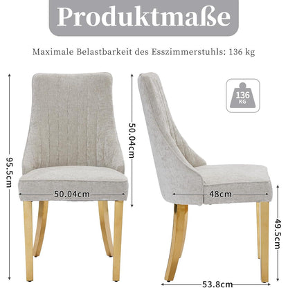 Esszimmerstühle 6er Set, Beige, Goldene Edelstahlbeine