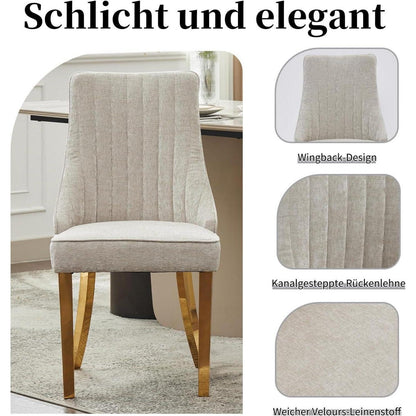 Esszimmerstühle 6er Set, Beige, Goldene Edelstahlbeine