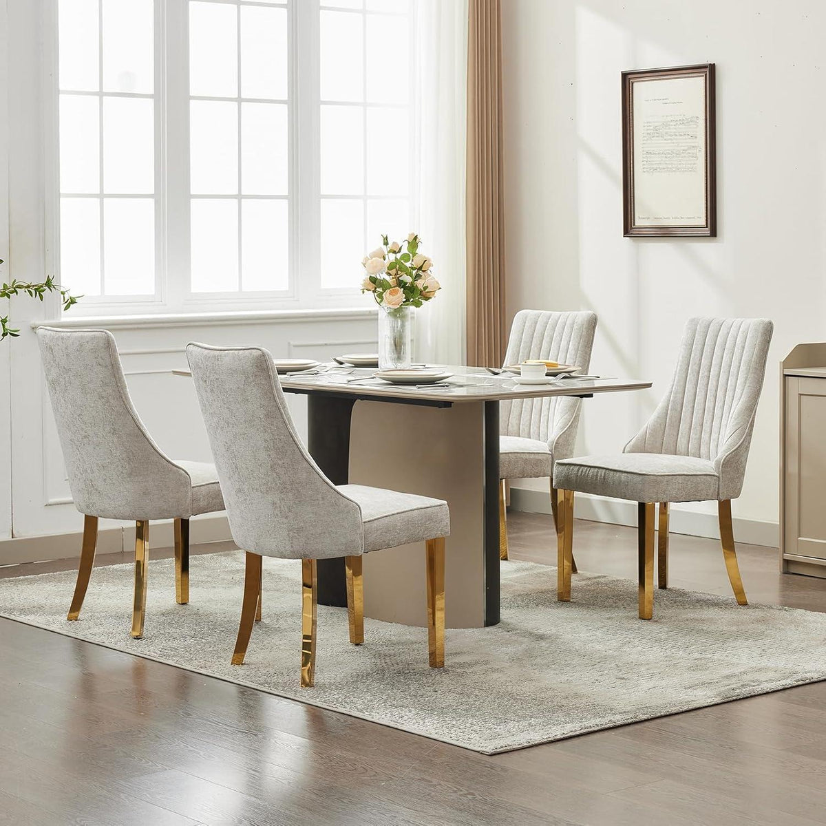 Esszimmerstühle 6er Set, Beige, Goldene Edelstahlbeine