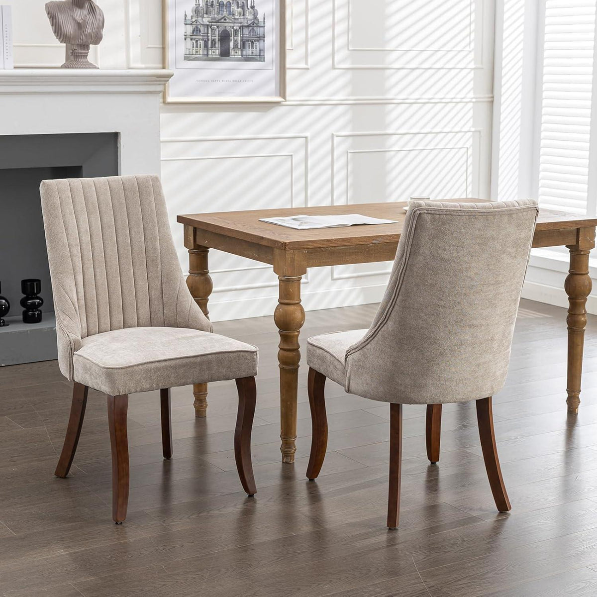 Esszimmerstühle 6er Set, Beige, Massivholzbeine & Komfort