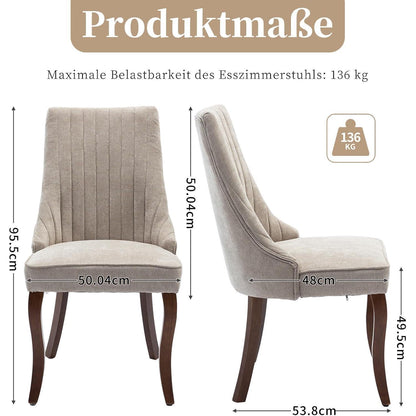 Esszimmerstühle 6er Set, Beige, Massivholzbeine & Komfort