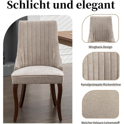 Esszimmerstühle 6er Set, Beige, Massivholzbeine & Komfort