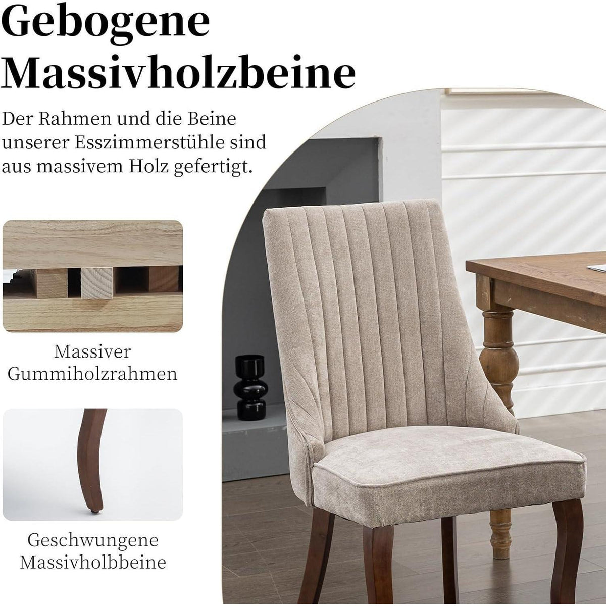 Esszimmerstühle 6er Set, Beige, Massivholzbeine & Komfort