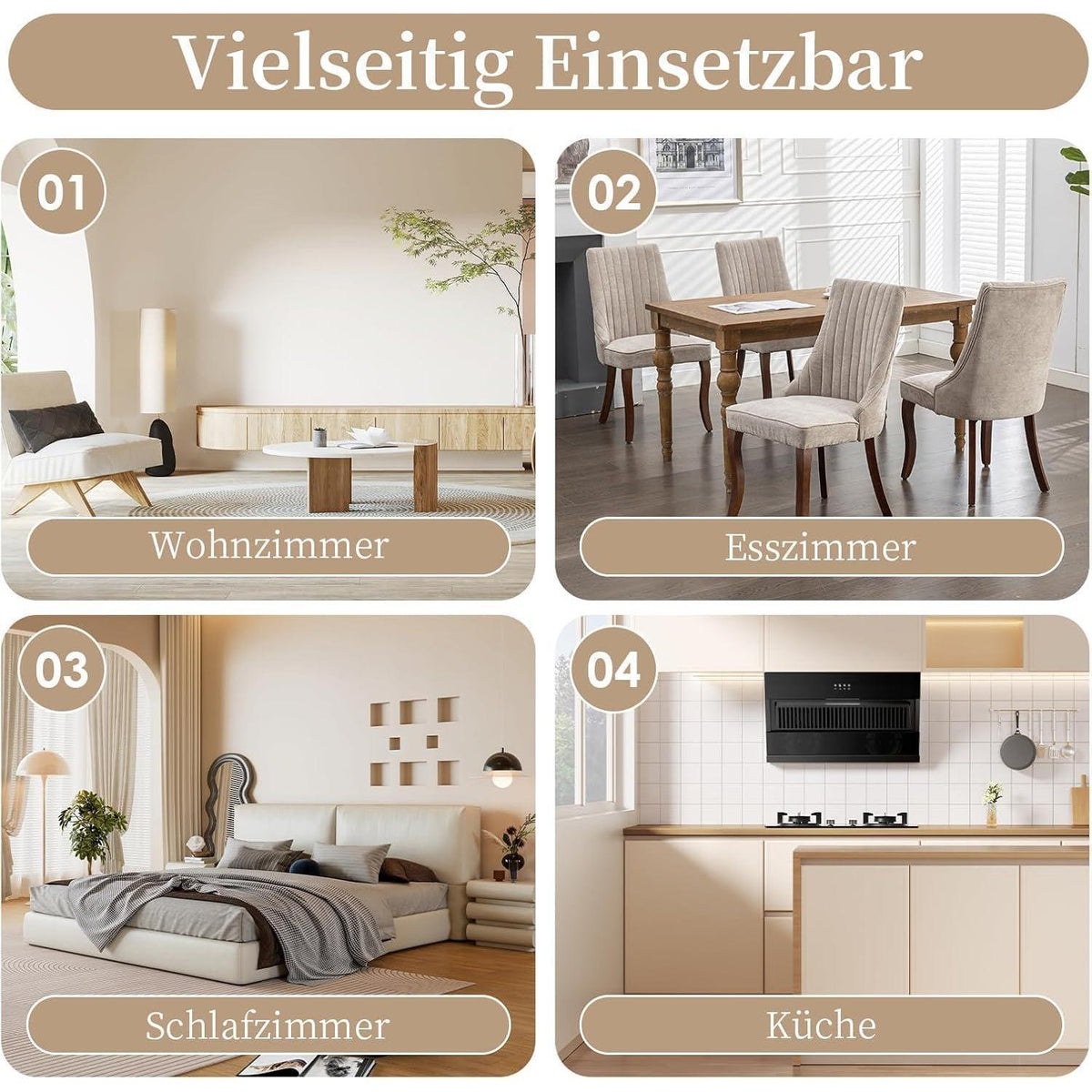 Esszimmerstühle 6er Set, Beige, Massivholzbeine & Komfort