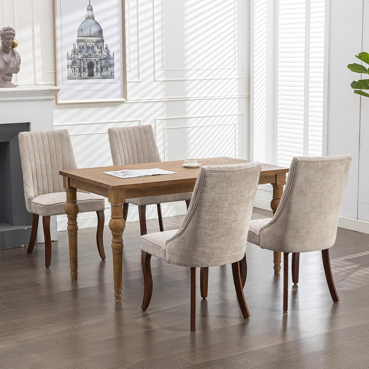 Esszimmerstühle 6er Set, Beige, Massivholzbeine & Komfort