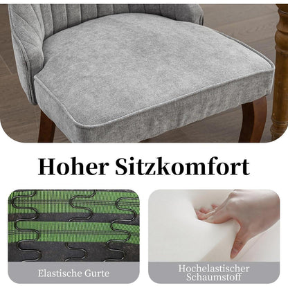Esszimmerstühle 2er Set Grau, Stoff & Massivholz