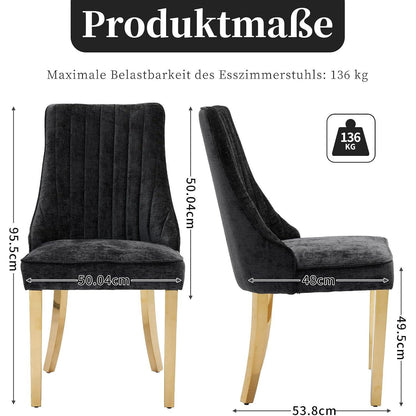 Esszimmerstühle Set 8 – Bequeme Polsterstühle Schwarz/Gold