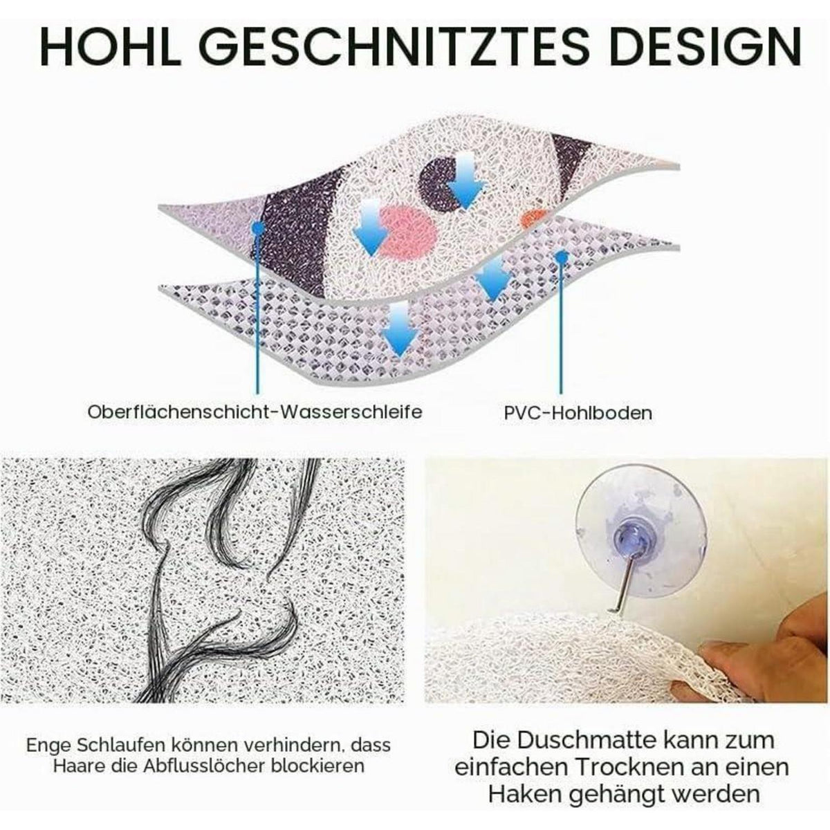 Rutschfeste Duschmatte 80x80 cm – PVC Luffa Massage Matte