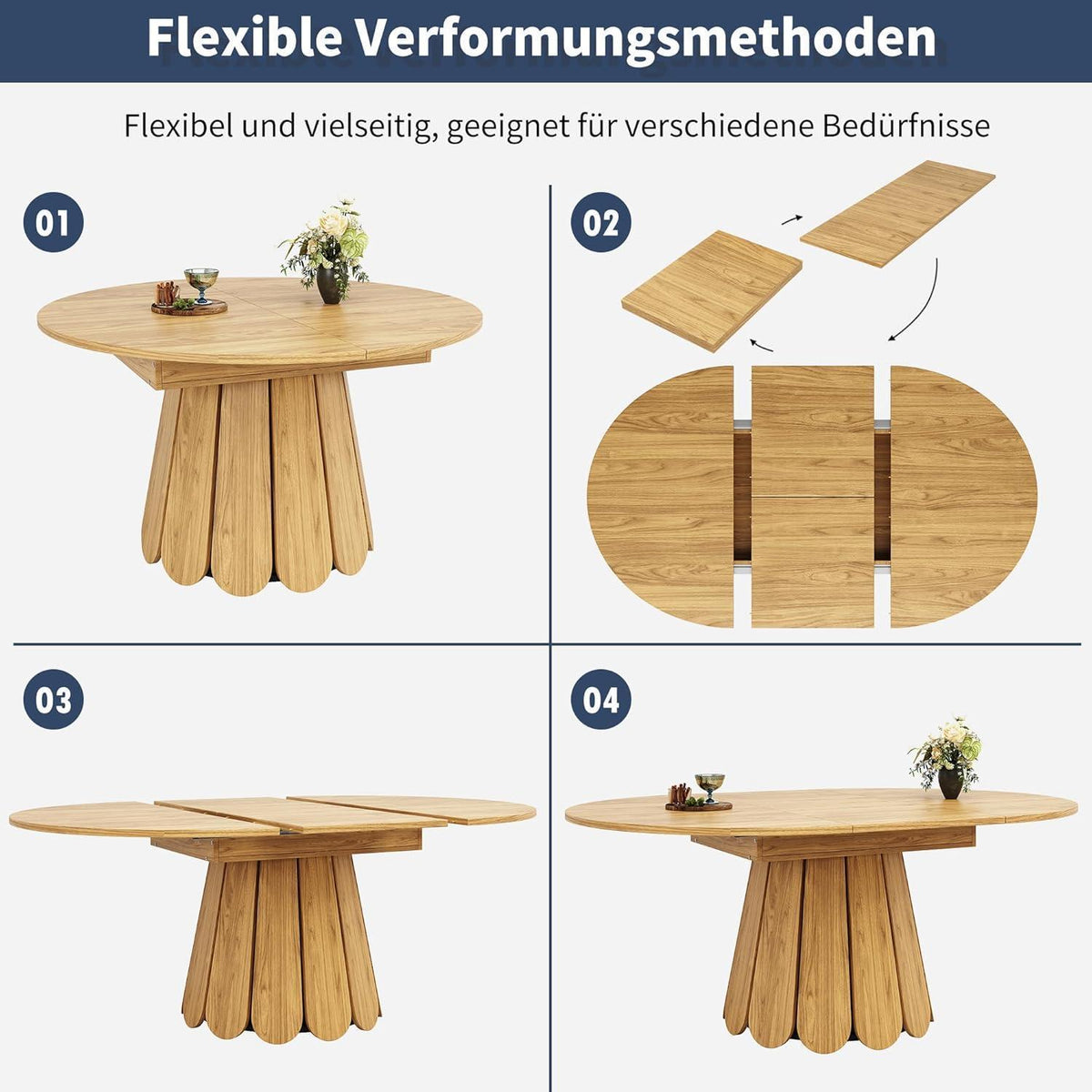 Runder Esstisch Ausziehbar Holz – Küchentisch für 4-6 Personen