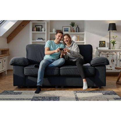 2-Sitzer Couch Schwarz mit Stauraum & Velvet