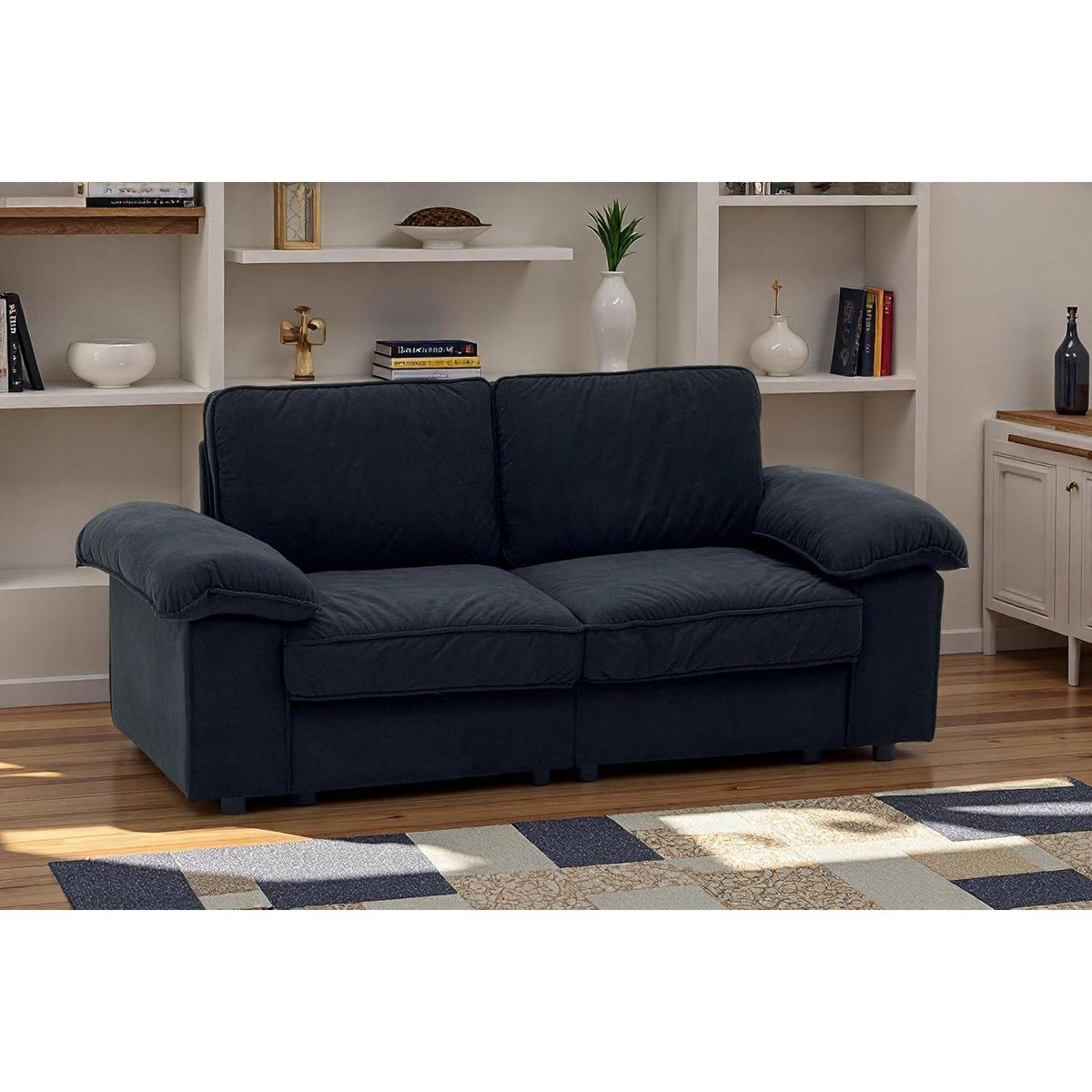 2-Sitzer Couch Schwarz mit Stauraum & Velvet