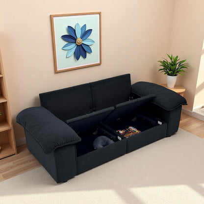 2-Sitzer Couch Schwarz mit Stauraum & Velvet