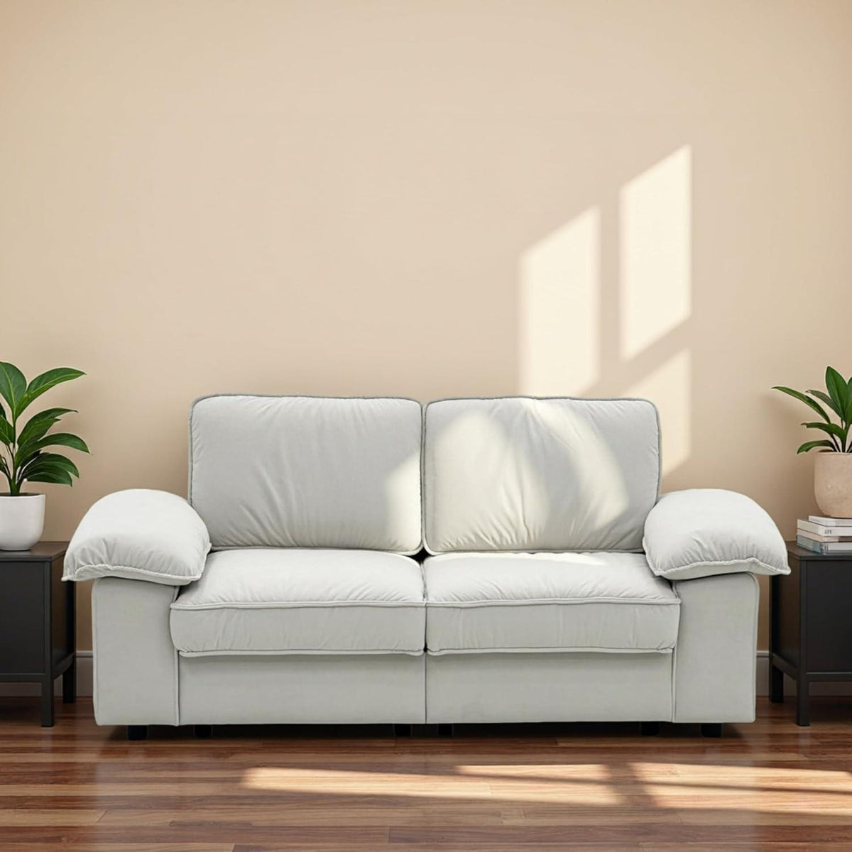 2-Sitzer Couch mit Stauraum & Velvet – Beige
